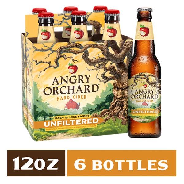 Angry Orchard Hard Cider, Crisp Apple, Unfiltered - 6 pack, 12 oz bottles