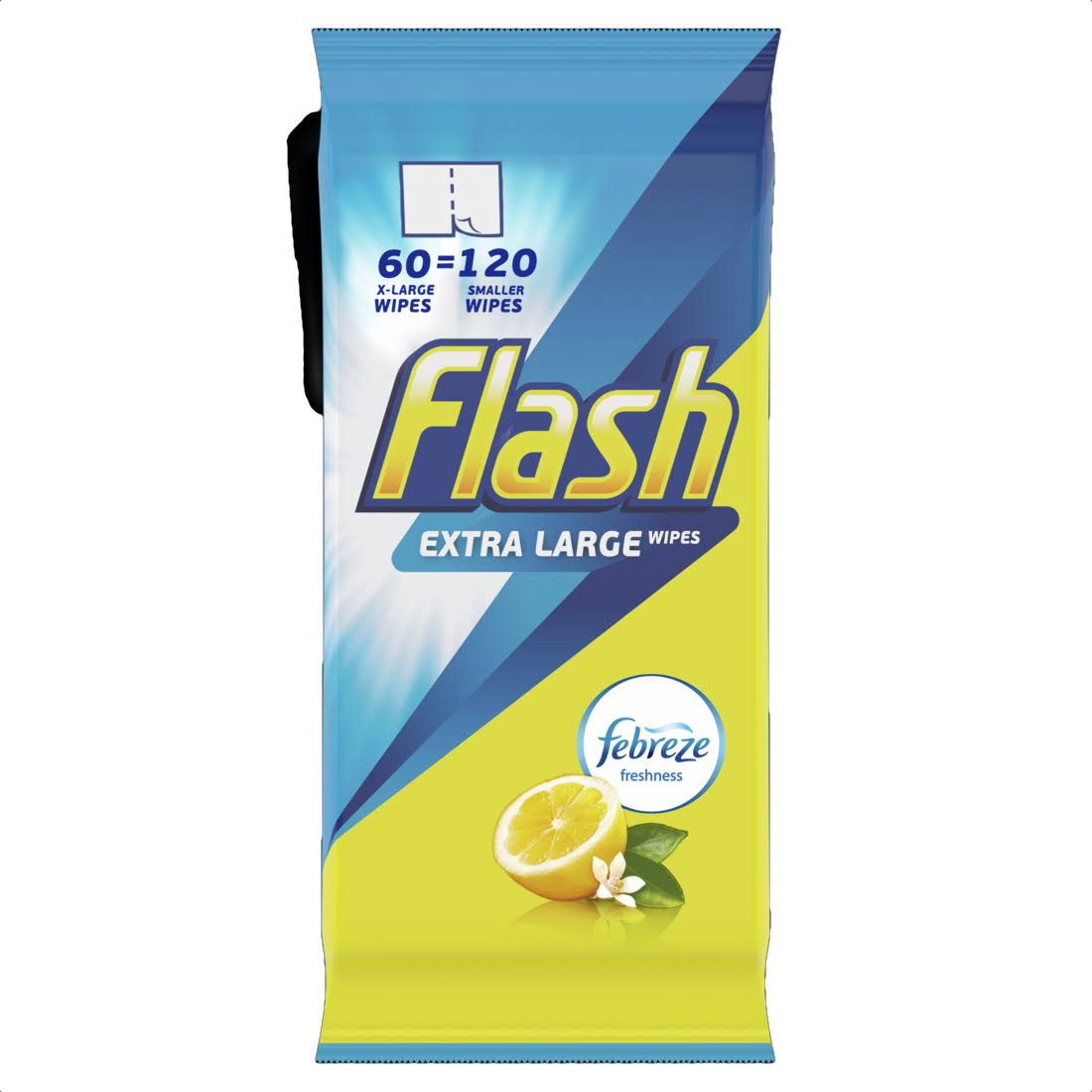Flash Cleaning Wipes Lemon - Strong & Thick - 60 Pack, for All-Purpose Cleaning