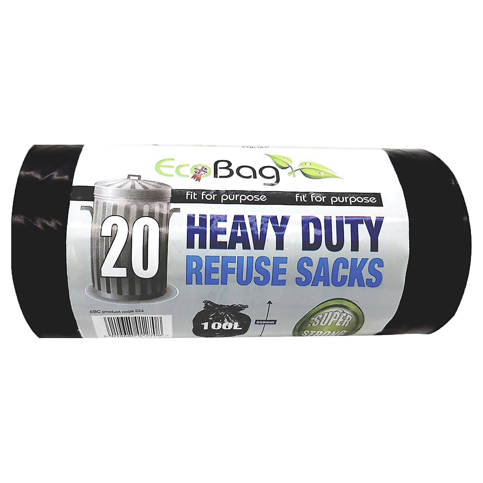 Eco Bag Heavy Duty Refuse Sacks - Black, 100l, 20 Bags