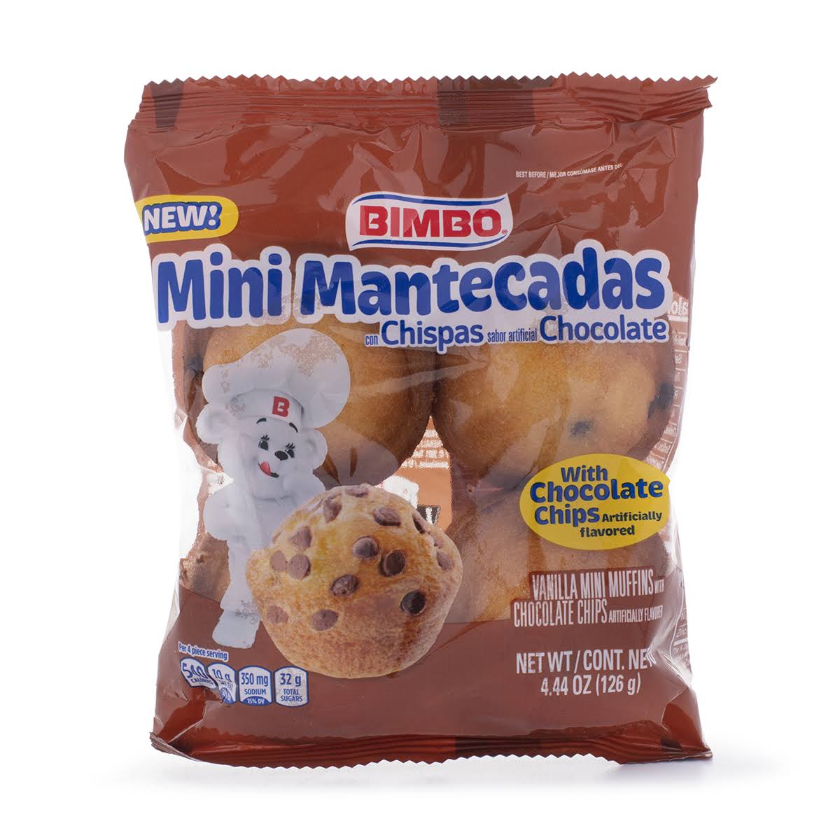 Bimbo Mini Mantecadas Vanilla Chocolate Chip Muffins, 4 Count