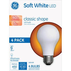 GE 99176 LED Bulb A19 Soft White 40 W Clear