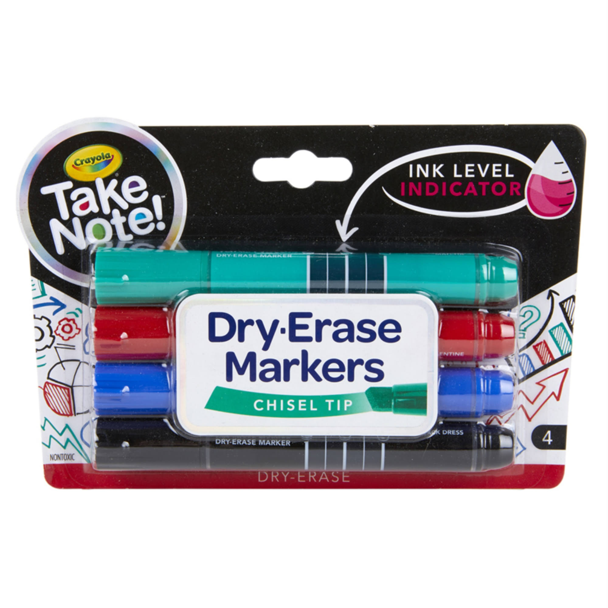 Crayola Take Note! Markers, Dry Erase, Chisel Tip - 4 markers