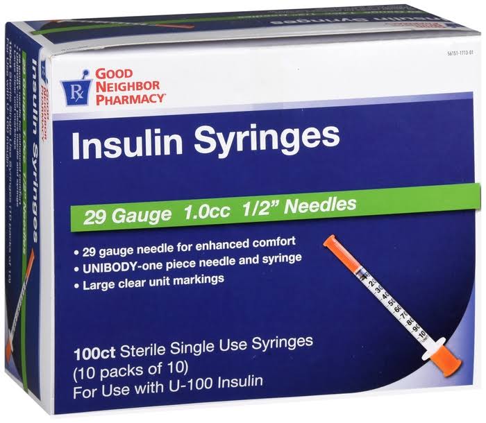 GNP Insulin Syringe 29 Gauge, 1cc, 1/2"- 100ct (1-4 Box)