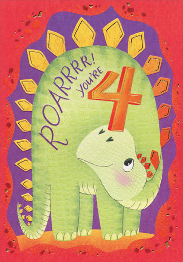 Designer Greetings Dinosaur Roar Age 4 / 4th Birthday Card | Party Decorations & Supplies