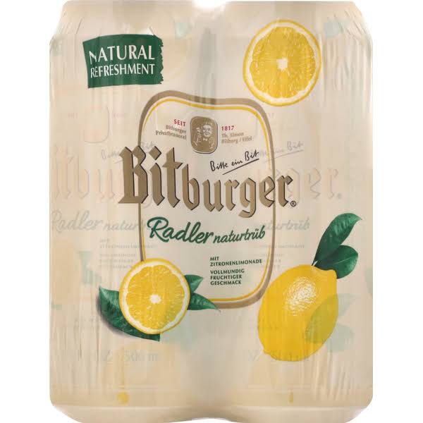 Bitburger Beer, Radler Naturtrub - 4 pack, 16.9 fl oz