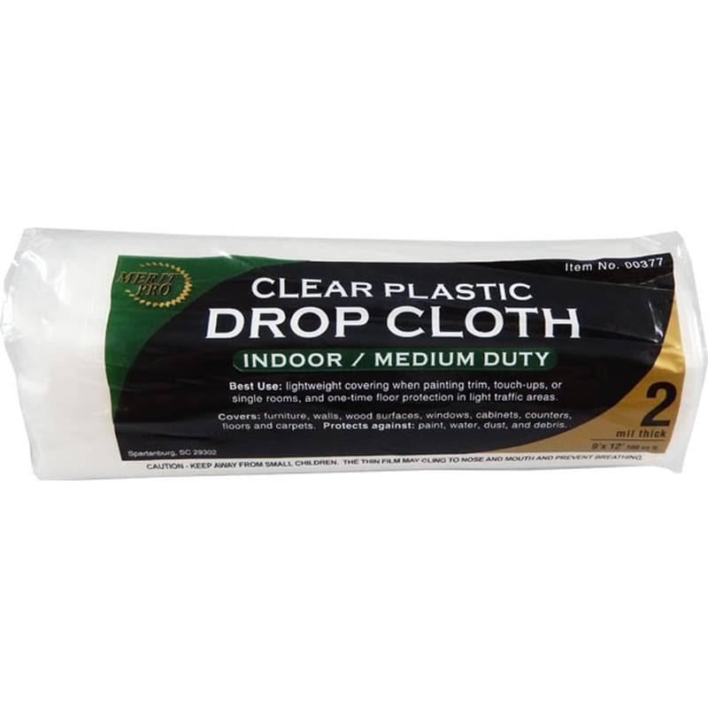 Dynamic 00376 9' x 12' 1mil Clear Rolled Drop Cloth - 2 mil