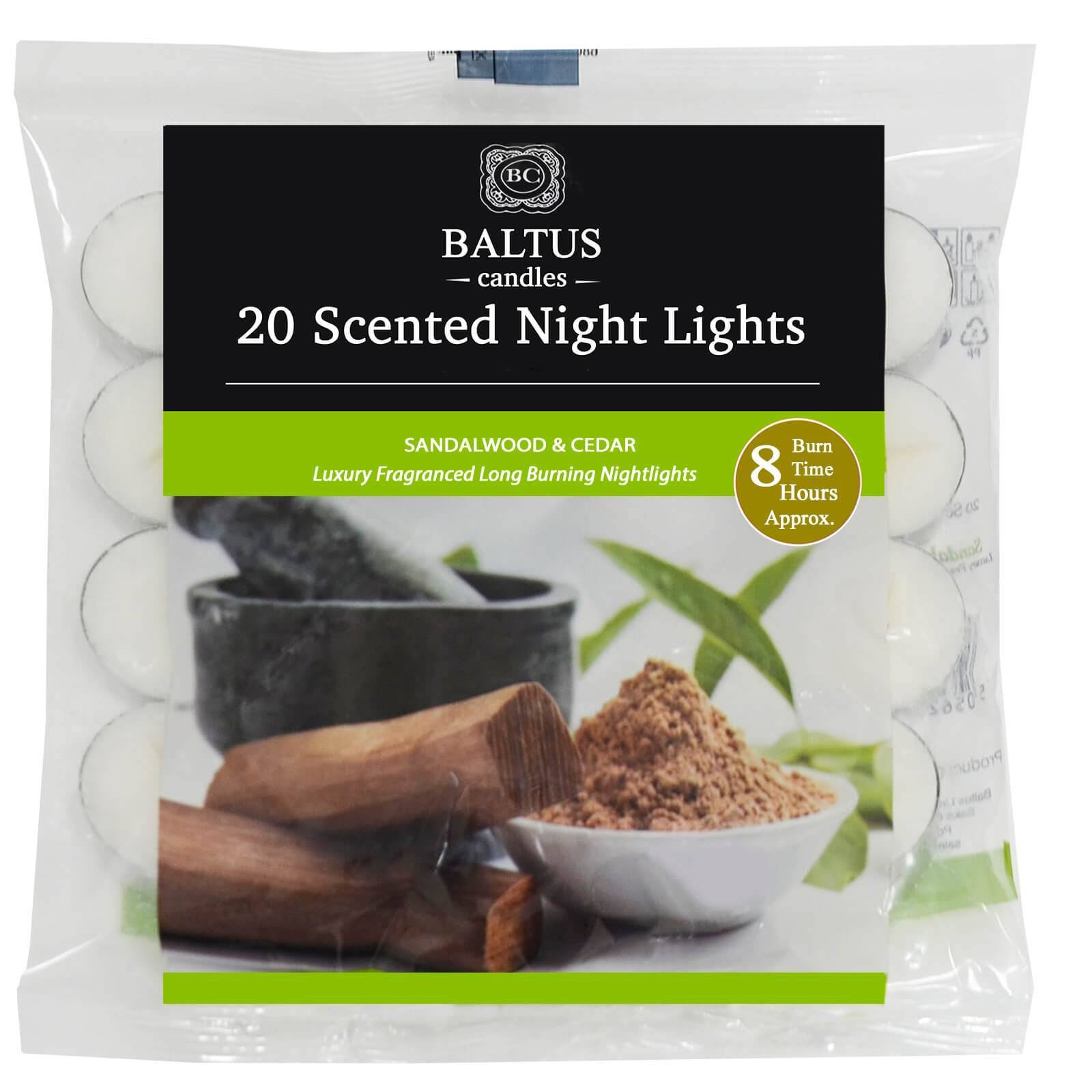 Baltus 20 Pack of Scented Tealight Night Lights Candles 8HR Burn Sandalwood & Cedar