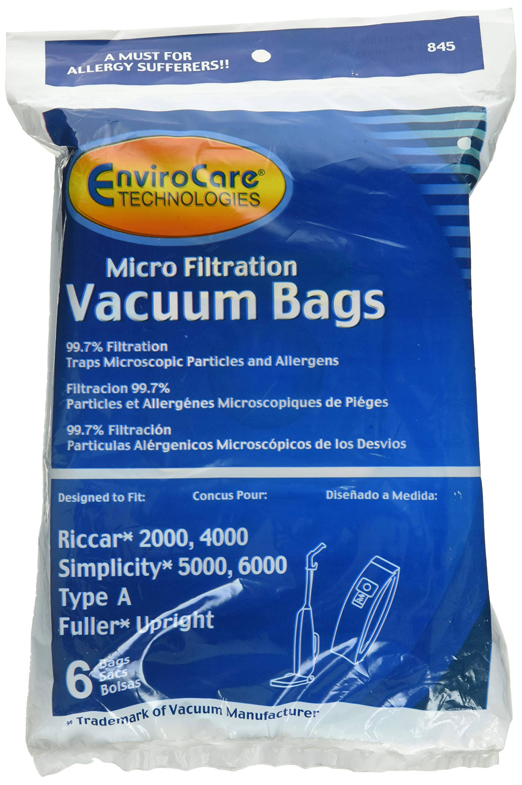 Riccar 2000, 4000 and Simplicity 5000, 6000 Type A Vacuum Bags