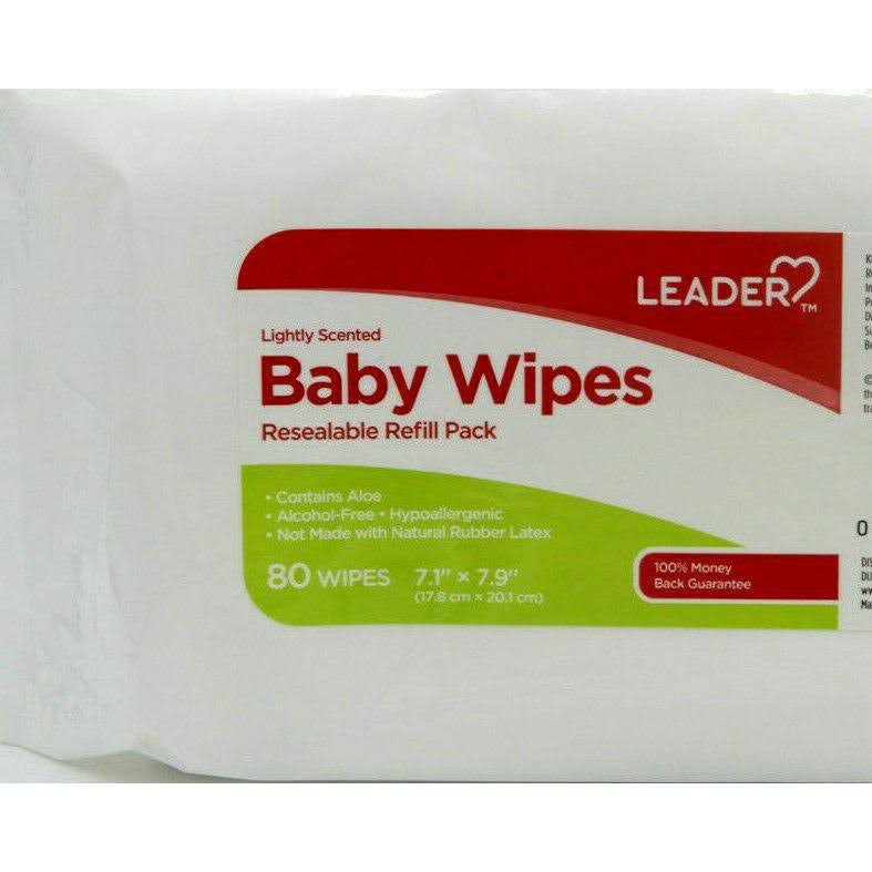 Leader Lightly Scented Baby Wipes Resealable Refill, 80 Counts, 1 Pack