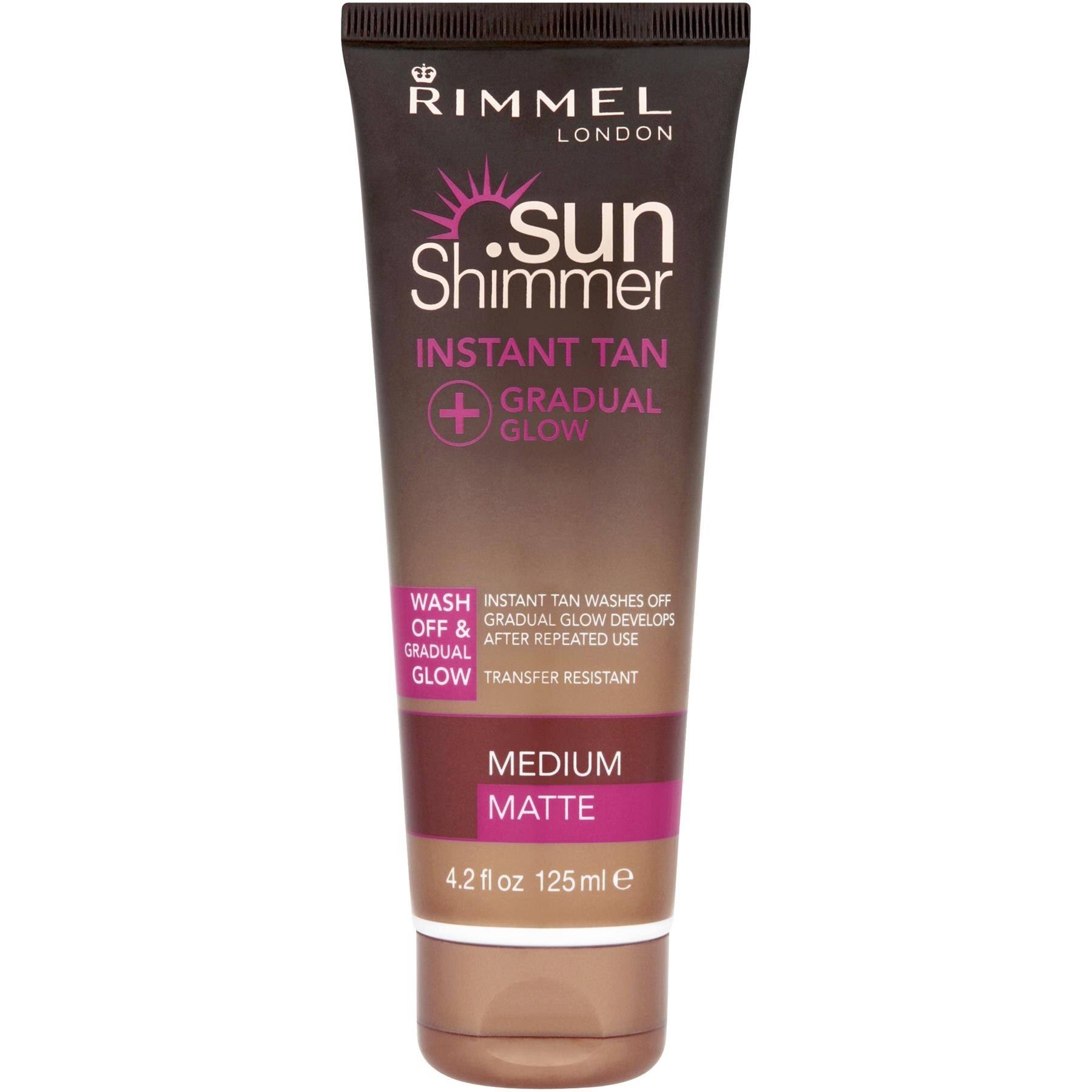 Rimmel London Sun Shimmer Instant Tan Wash Off + Gradual Glow Cream - Medium Matte, 125ml