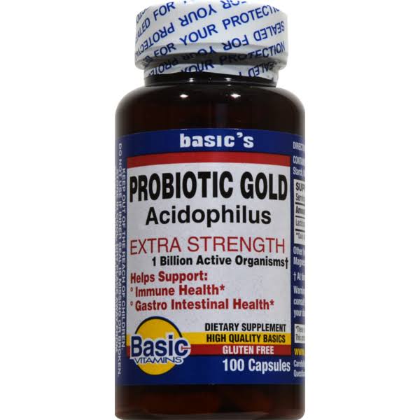 Basic Extra Strength Probiotic Gold Acidophilus Capsules 100 Count