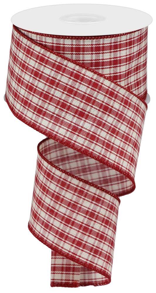 Multi Check Wired Edge Ribbon - 10 Yards (Red, Beige, 2.5 inch)