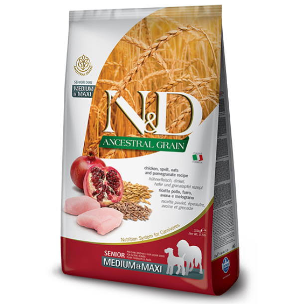 Farmina N&D Ancestral Grain Chicken & Pomegranate Medium & Maxi Senior Dry Dog Food, 26.4-lb