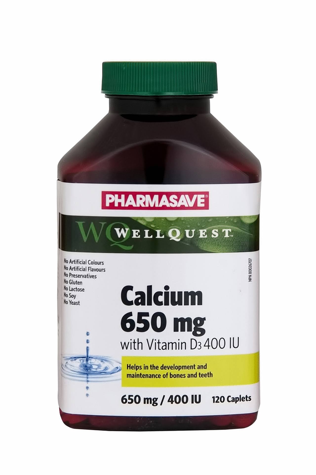 PHARMASAVE WELLQUEST CALCIUM 650MG WITH VIT D TABLETS 120S