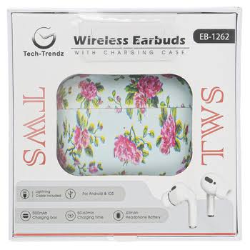 Trendz Mart Co., Wireless Earbuds with Charging Cable, Floral