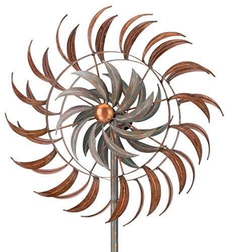 Regal Art Gift Rotating Kinetic 24 Inches x 13 5 Inches x 75 Inches Metal Stake Copper Petals Garden Stakes