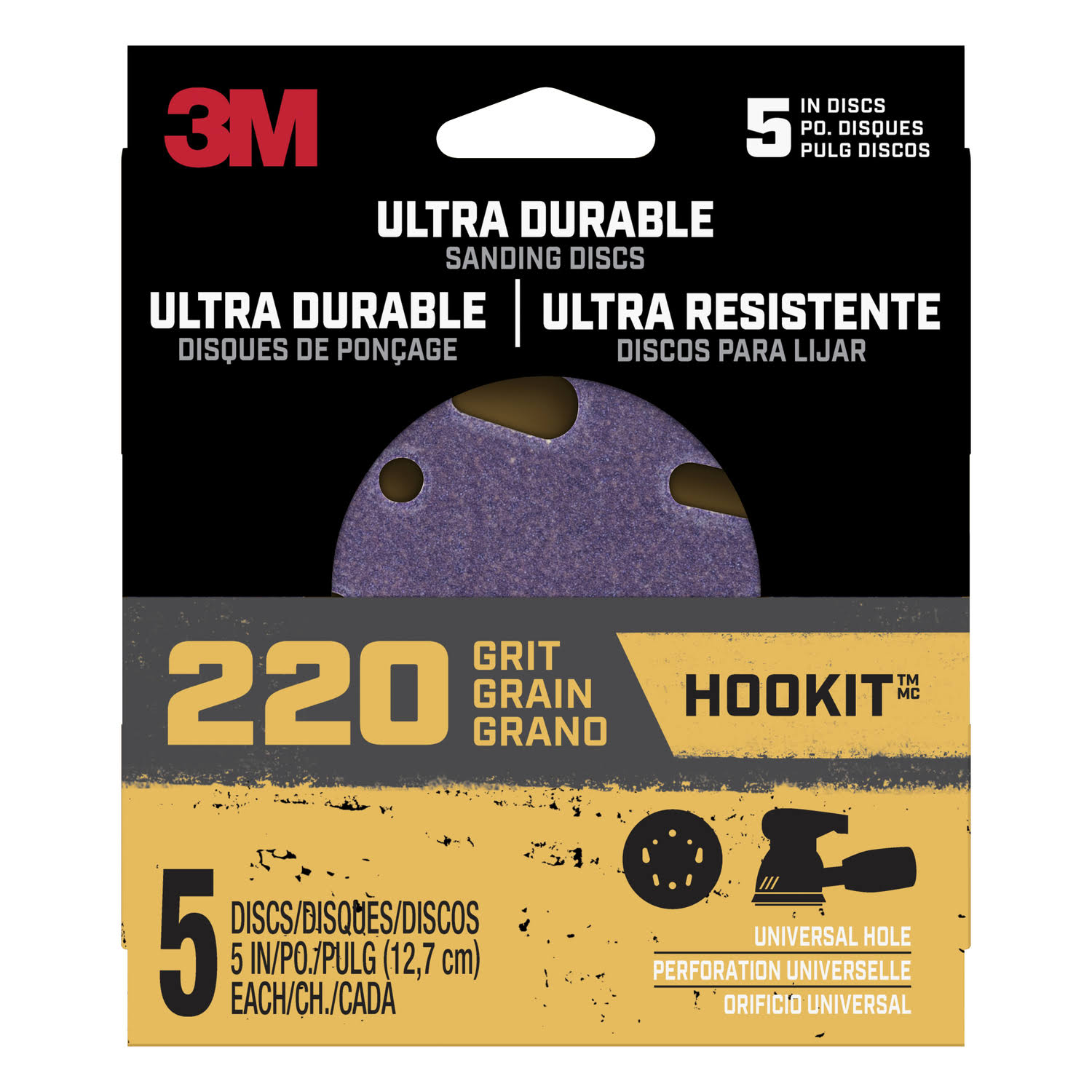 3M Ultra Durable Ceramic Hook & Loop Fine Sanding Disc - 5", 220 Grit , 5pk