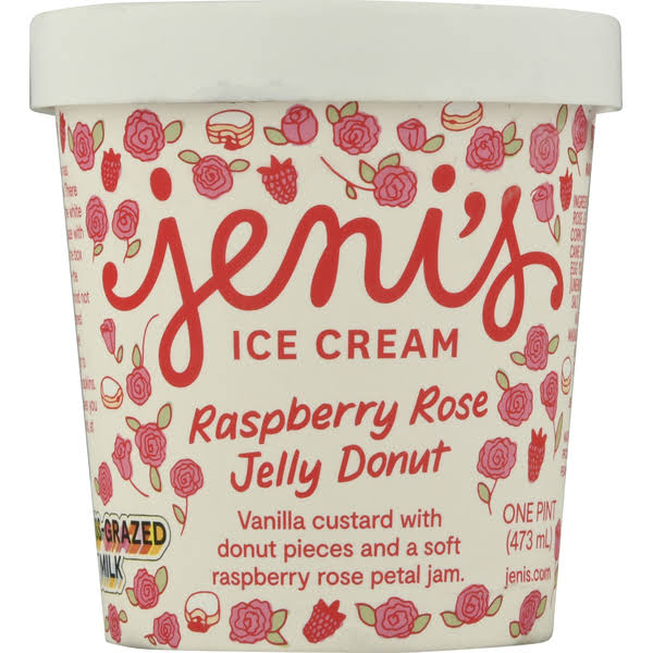 Jeni's Ice Cream, Raspberry Rose Jelly Donut - one pint (473 ml)