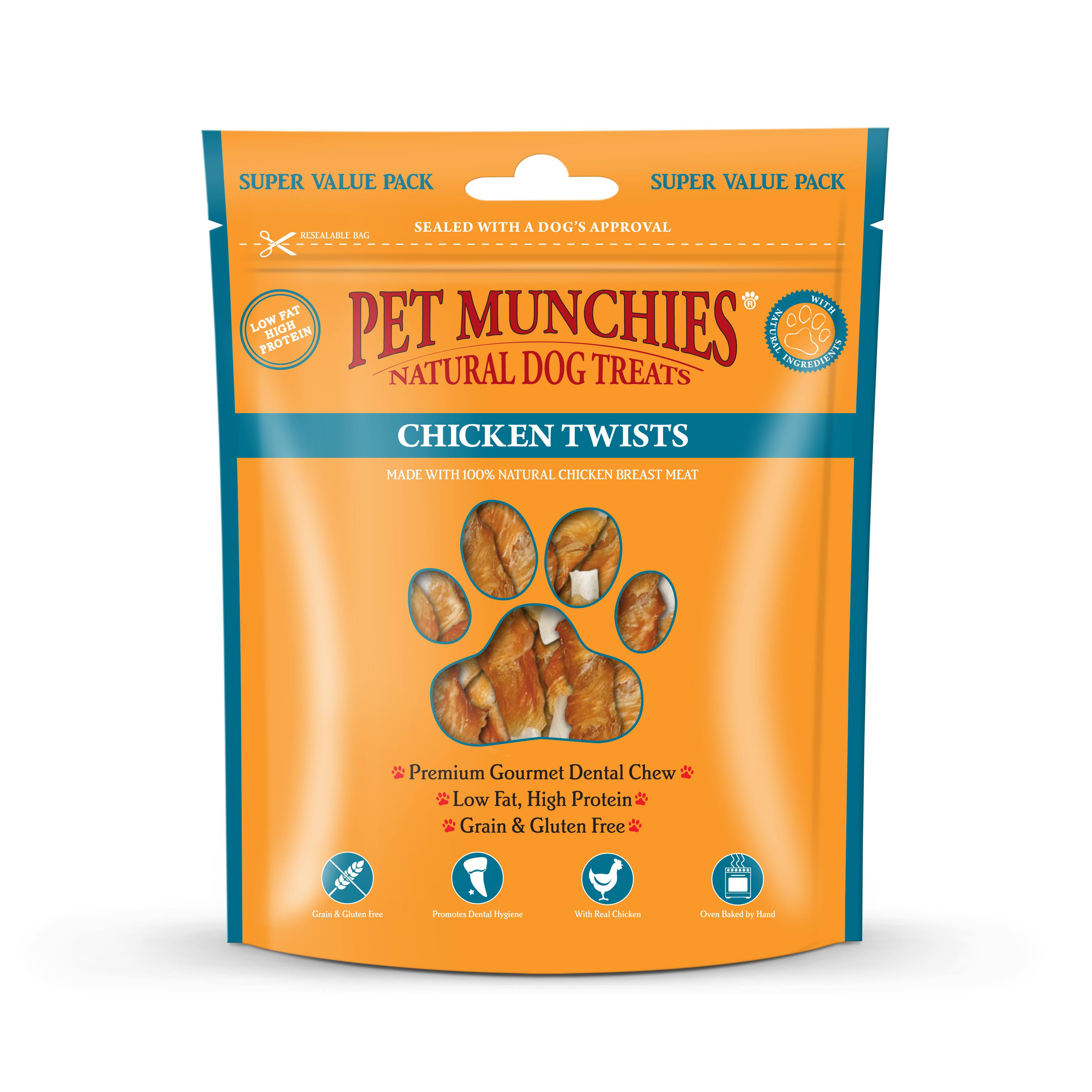 Pet Munchies Chicken Twists Dog Treats, Value Pack Grain Free Dental Sticks with Natural Real Meat, Low in Fat and High in Protein 290g (Pack of 3)