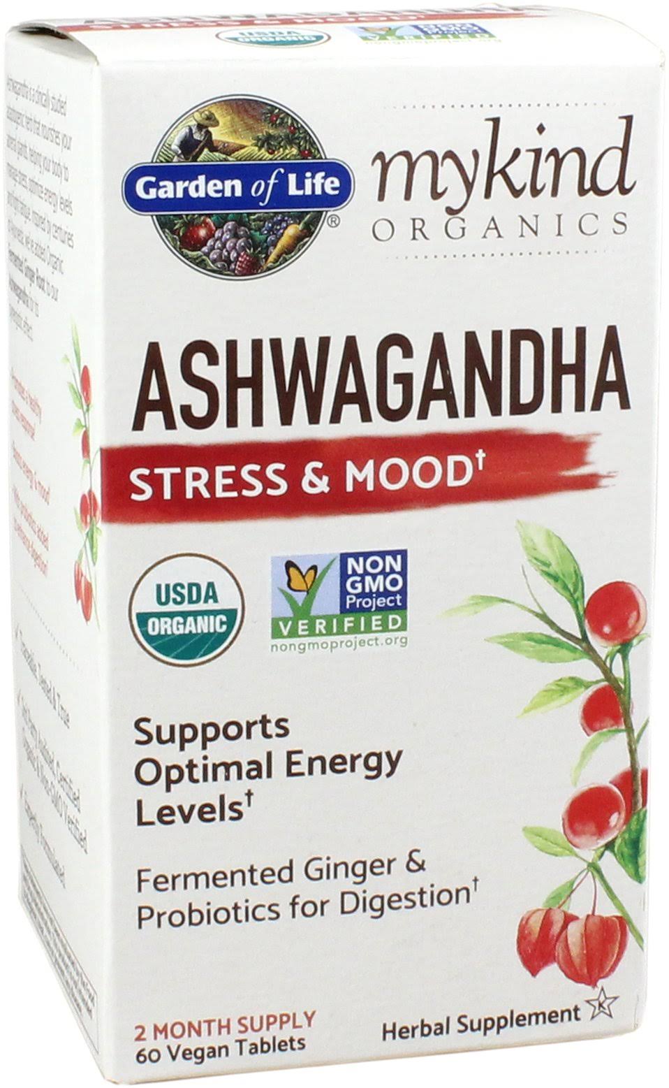 mykind Organics, Ashwagandha, Stress & Mood, 60 Vegan Tablets, Garden of Life