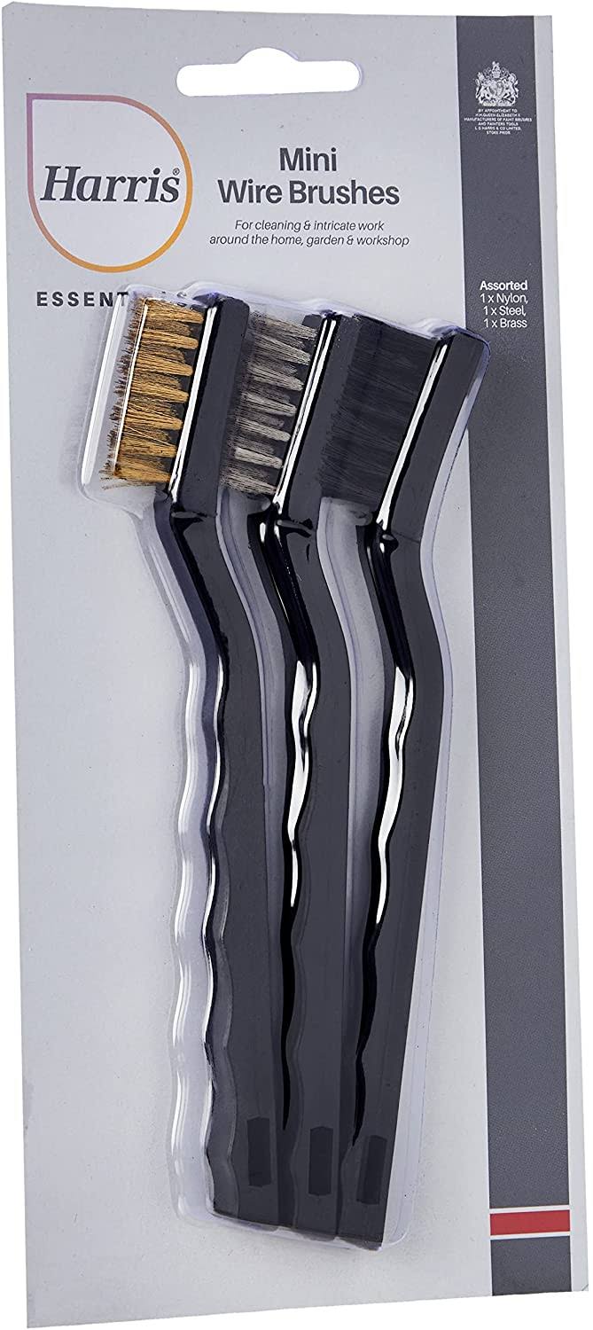 Harris Essentials Mini Wire Brush 3 Pack, Nylon, Steel & Brass