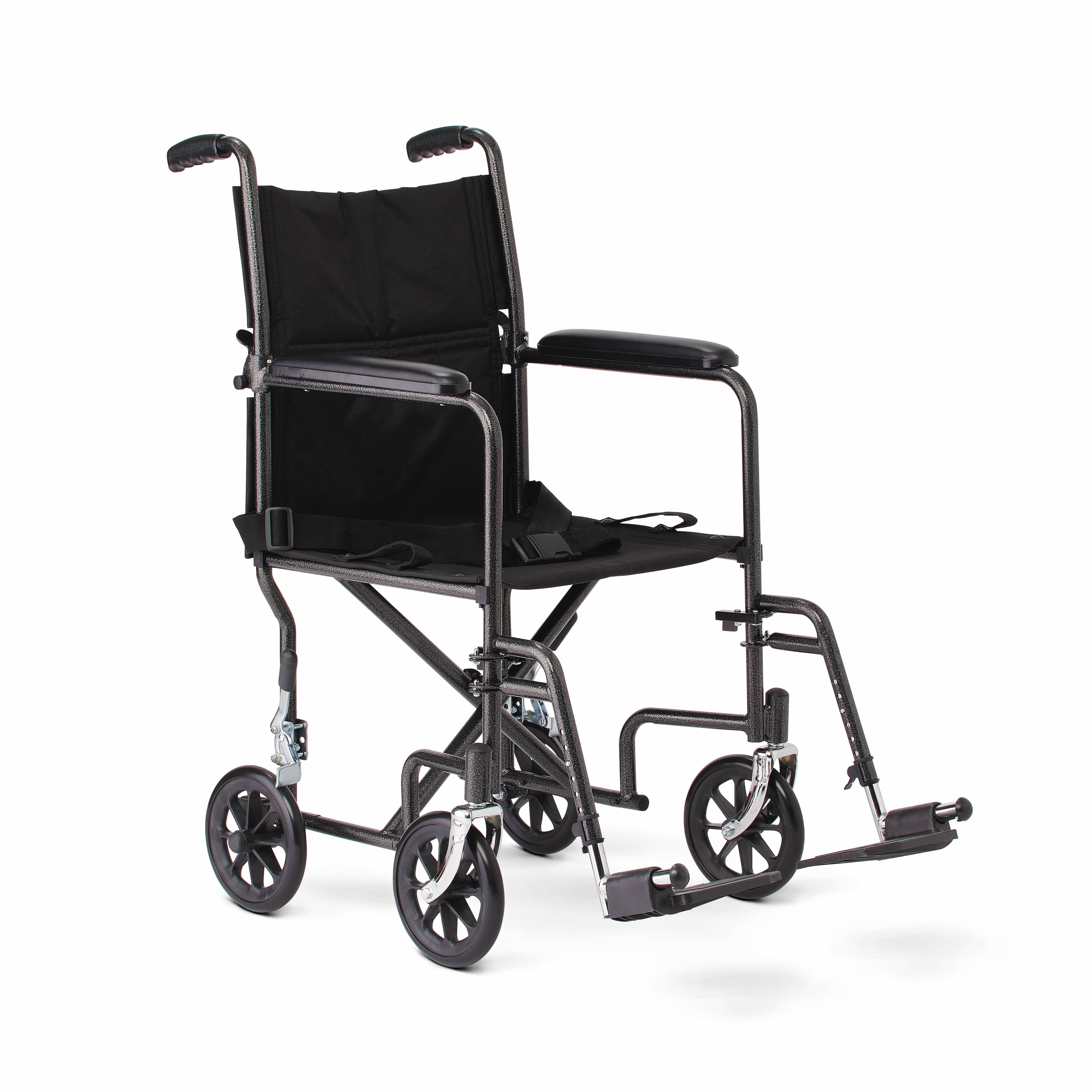 Medline Steel Transport Wheelchair, Folding Transport Chair with 8-Inch Wheels, Lightweight, Full Length Armrests and Swing Away Footrests, 19-Inch Wi