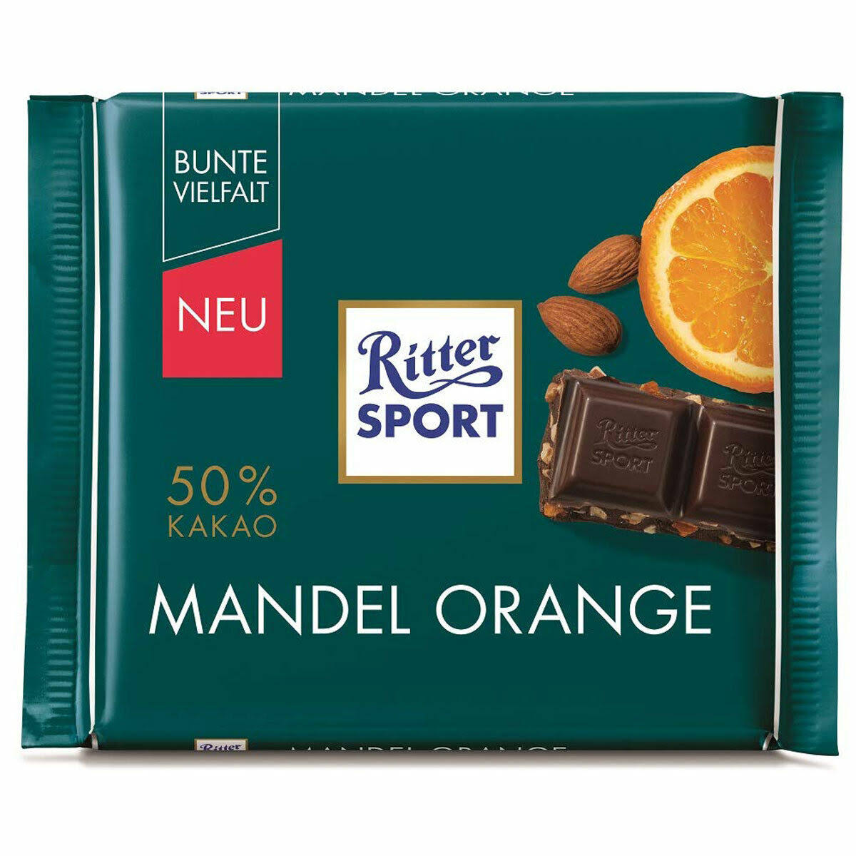 Ritter Sport Dark Chocolate - Almond & Orange, 100g