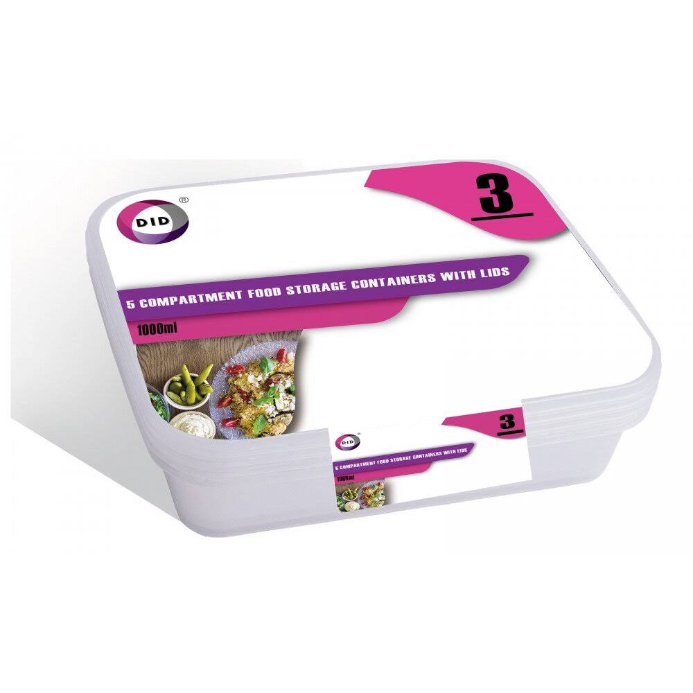 DID Food Storage Containers with Lids 5 Compartments - Pack of 3