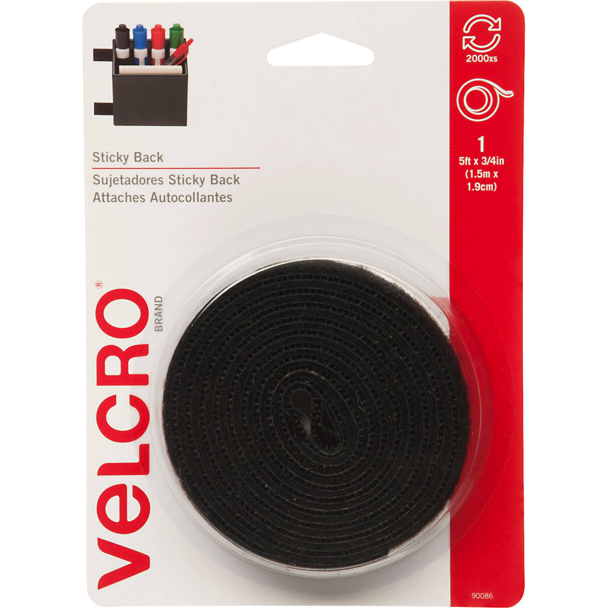 Velcro Sticky-back Hook and Loop Fastener Tape - with Dispenser, 3/4" X 5'