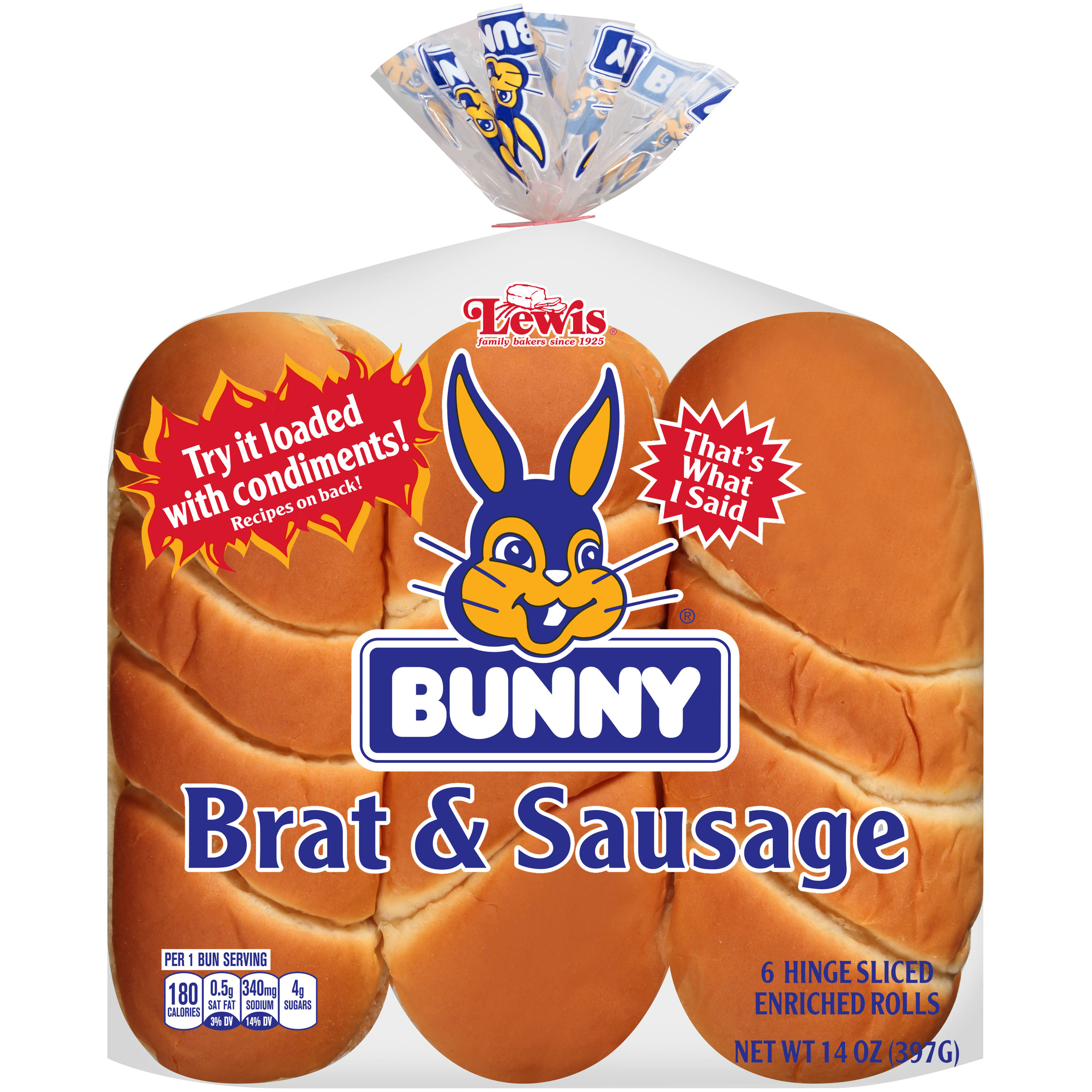 Bunny Rolls, Brat & Sausage, Original - 6 rolls, 14 oz