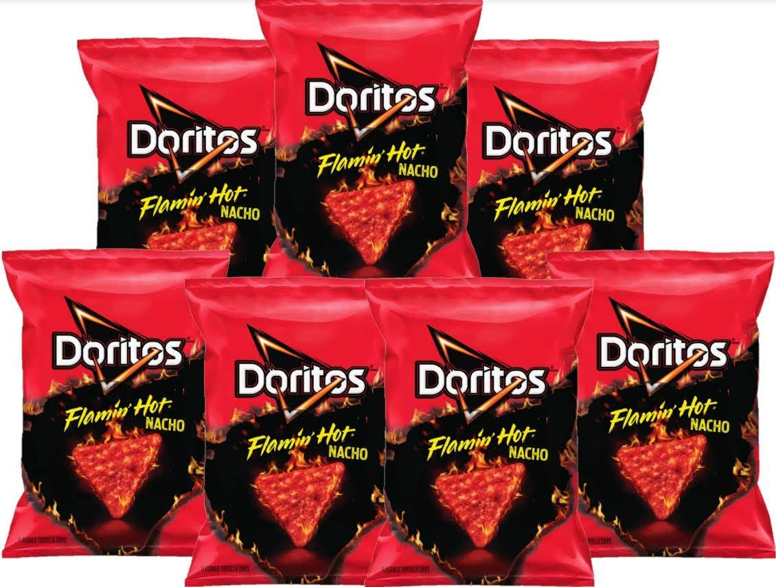 American Doritos Flamin Hot (77.9g 7 Pack) Famous Spicy Cheesy Chili Corn Crisps Snacks Classic Popular Fun Bag Bulk Deal Fancy Appetizers Grab
