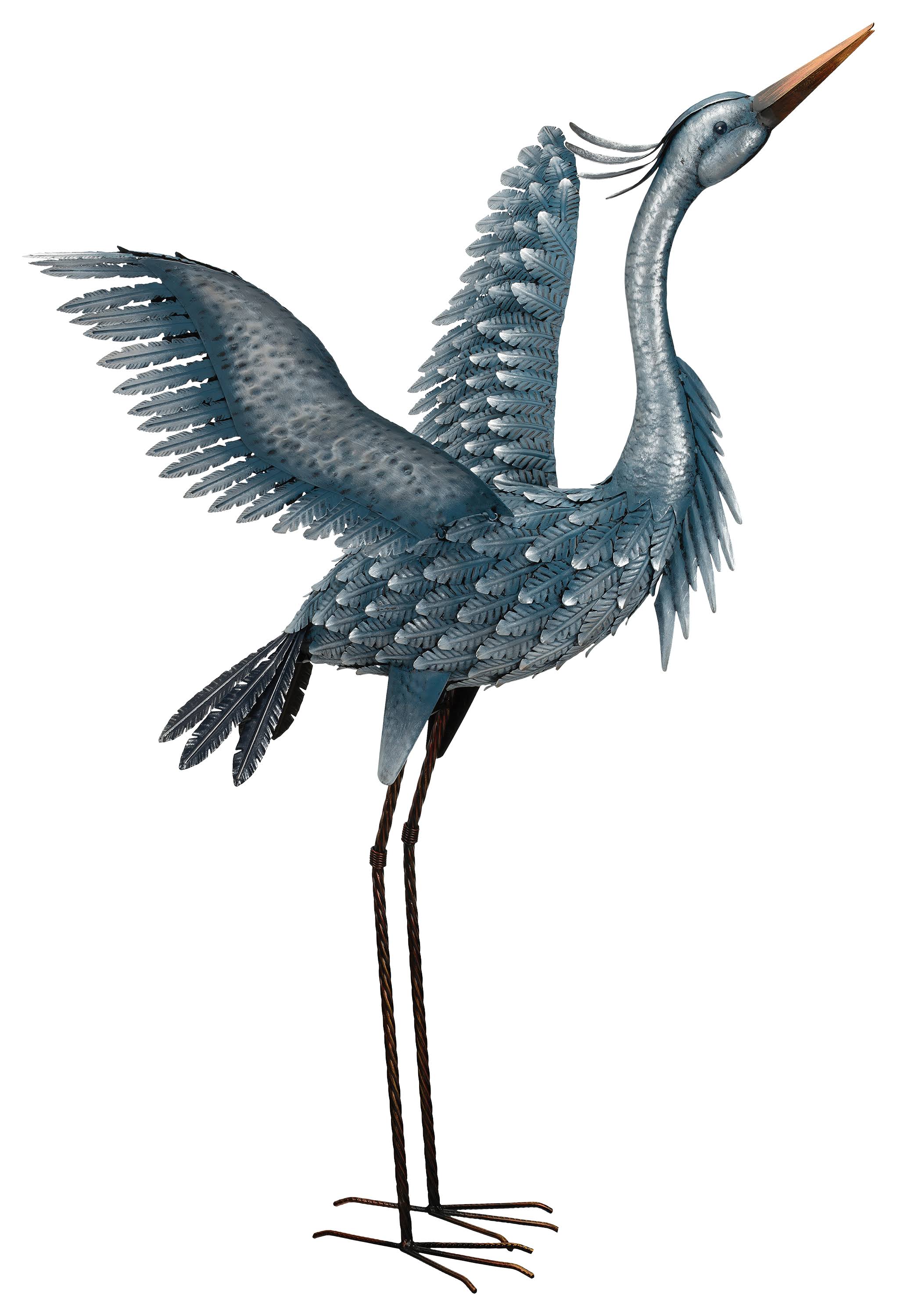 Regal Metallic Blue Heron-Wings Up Bird Statuary - 47"