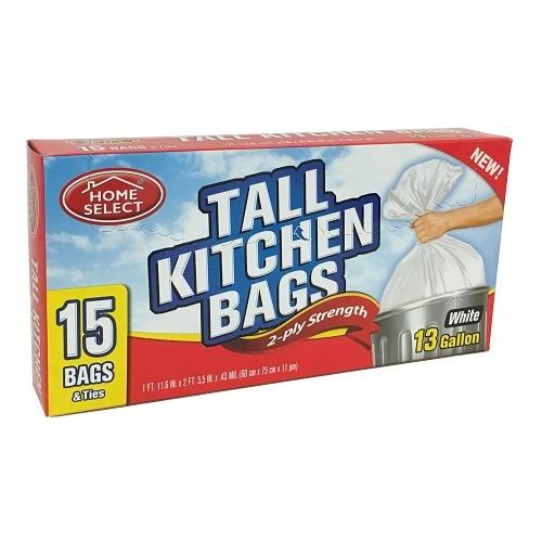 H.s Tall Kitchen Bags 15ct 13 Gl 2- Ply Wholesale, Cheap, Discount, Bulk (Pack of 24)