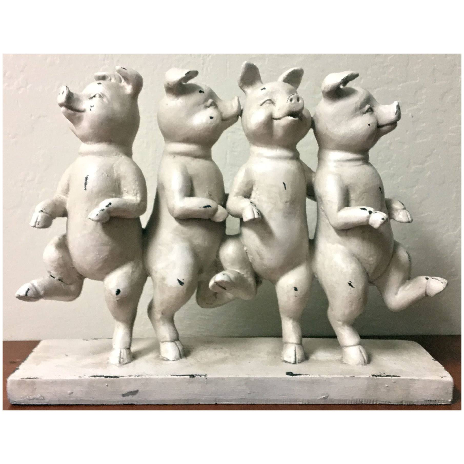 Darice Four Pigs Dancing Table Top Figurine Vintage Aged White Antique Look Decoration 30044574
