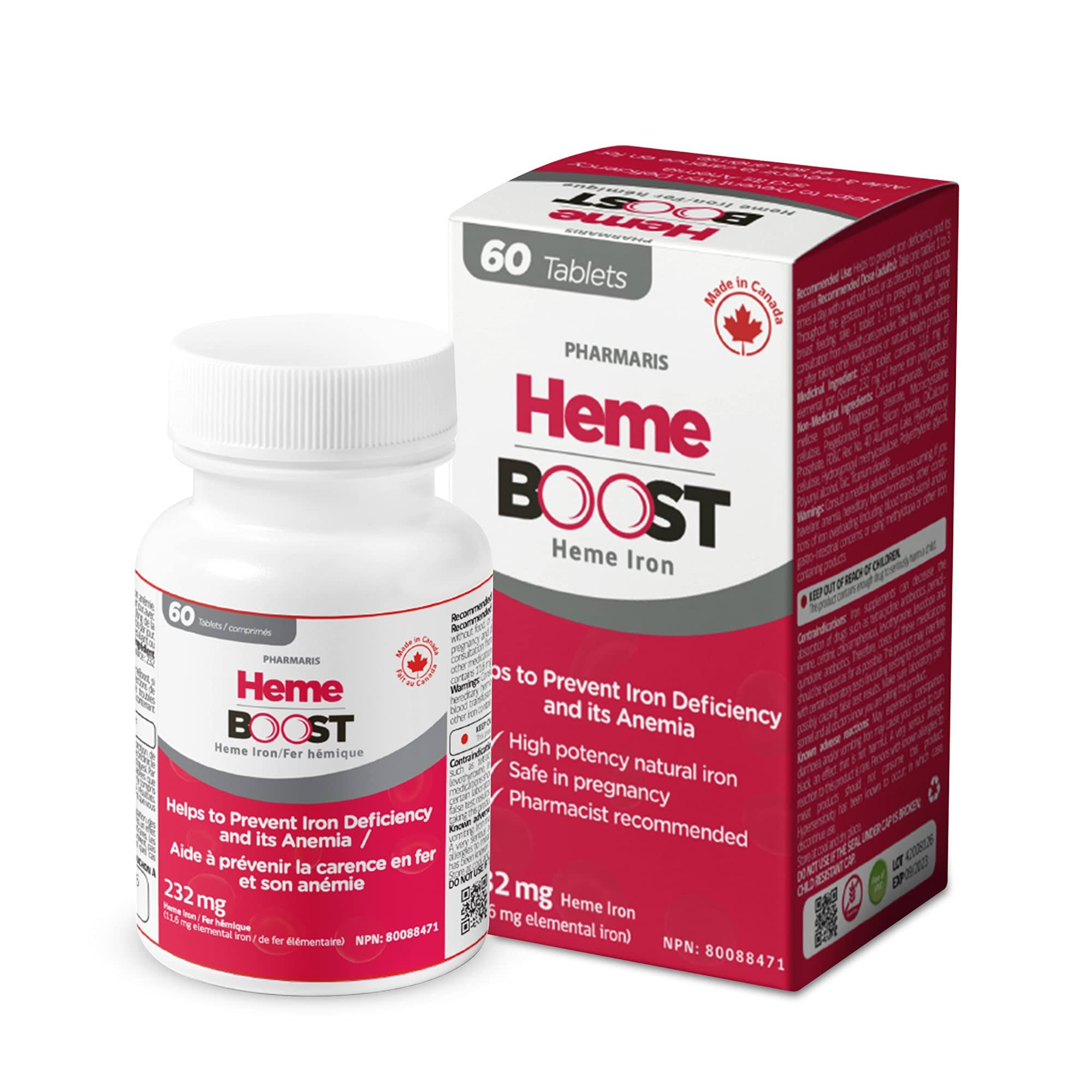 Hemeboost 11.6mg (232mg Heme Iron) I 60 Tablets I High Potency Natural Iron Supplement I High Absorption & Gentle on Stomach I Iron Pills for Adults