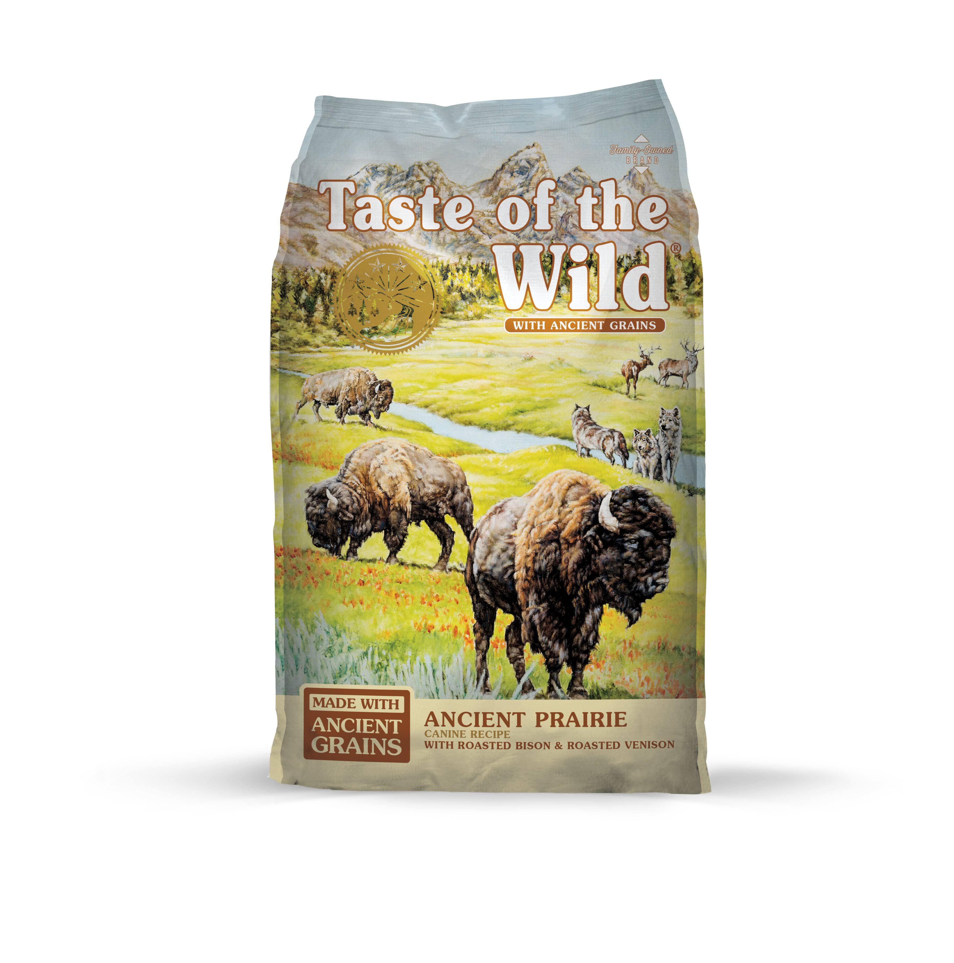 Taste of The Wild with Ancient Grains, Ancient Prairie Canine Recipe with Roasted Bison and Venison Dry Dog Food, Made with High Protein from Real