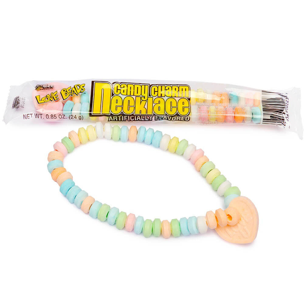 Love Beads Candy Necklace - With Charm, 24pk