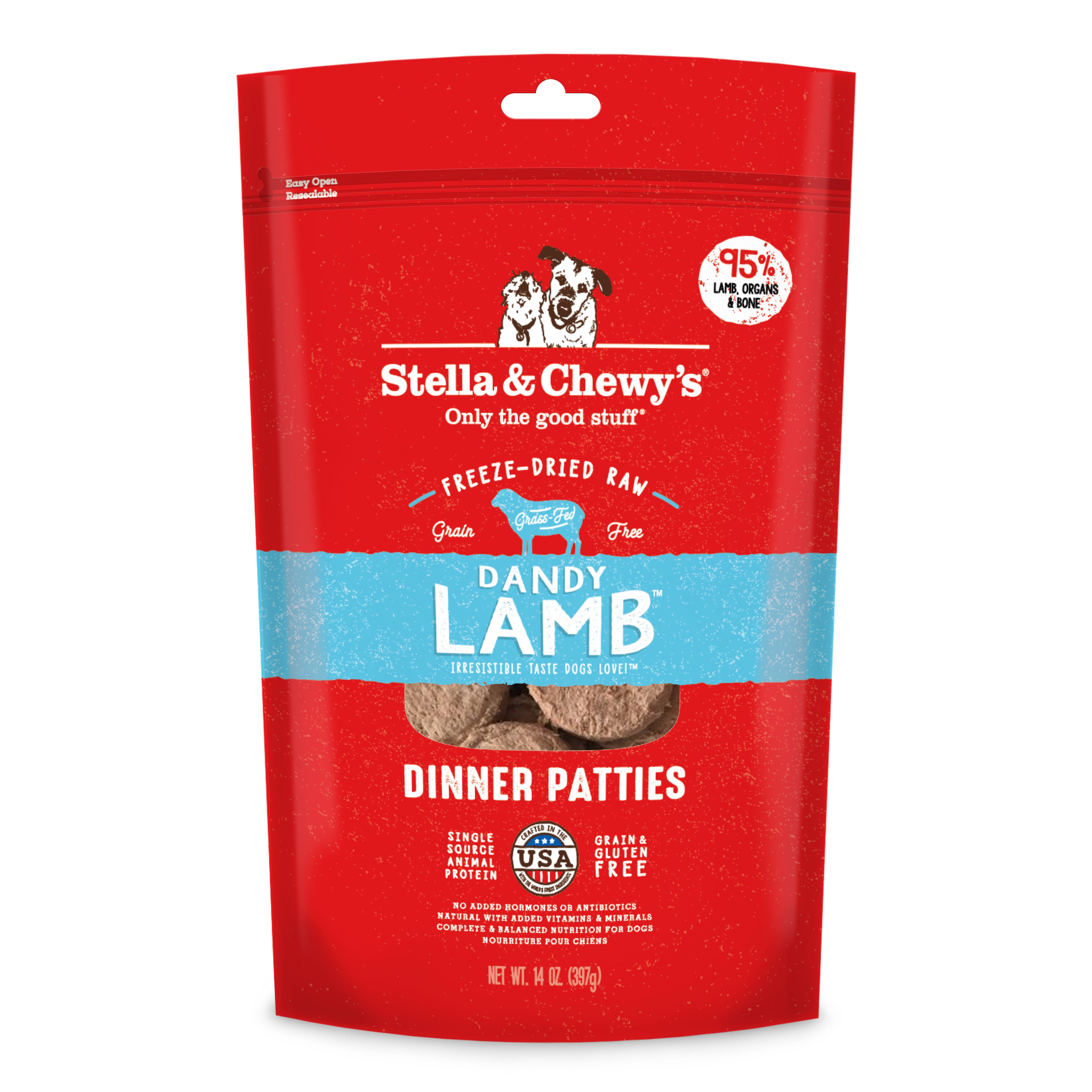 Stella Chewy's Dog Freeze Dried Food Dinner Patties Dandy Lamb 25oz
