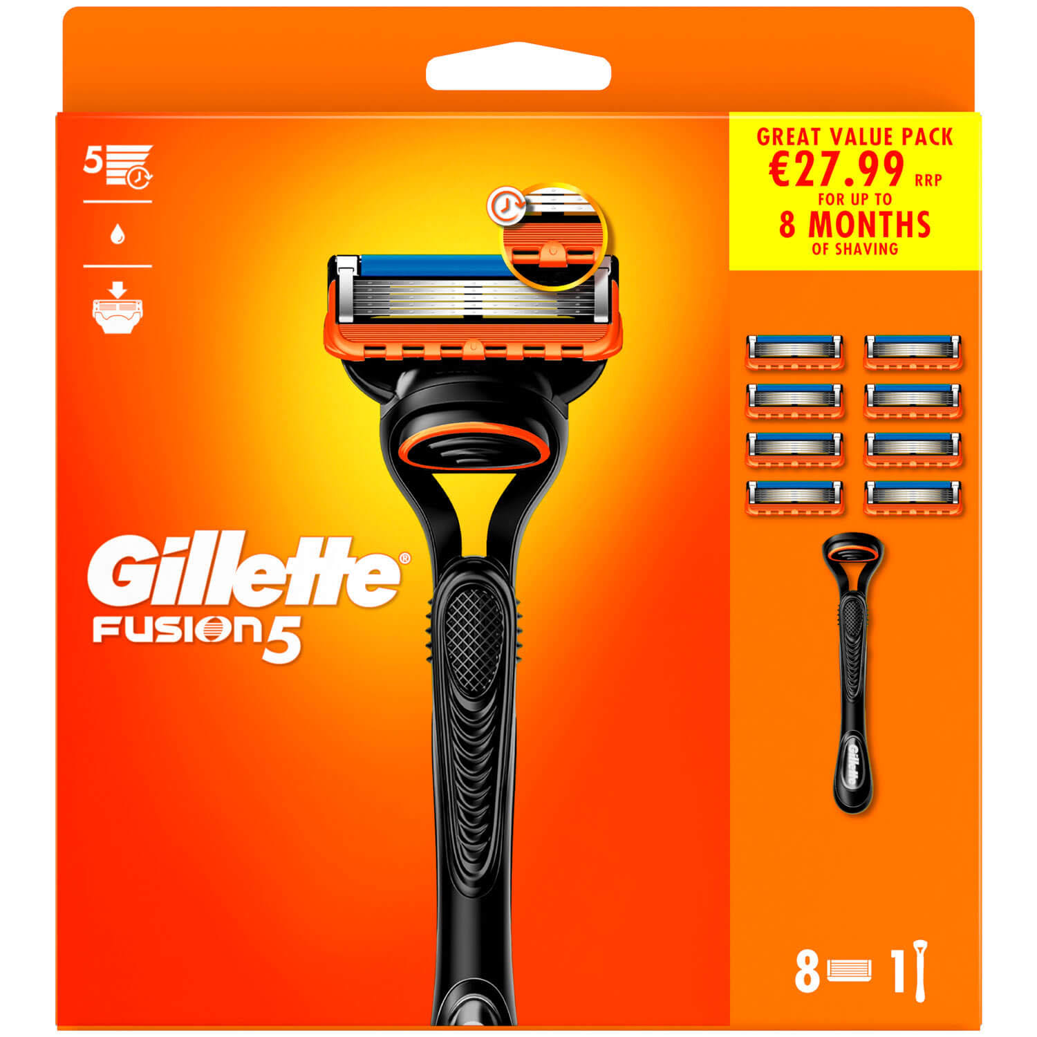 Gillette Fusion 5 Razor & 8 Blades Bulk Pack
