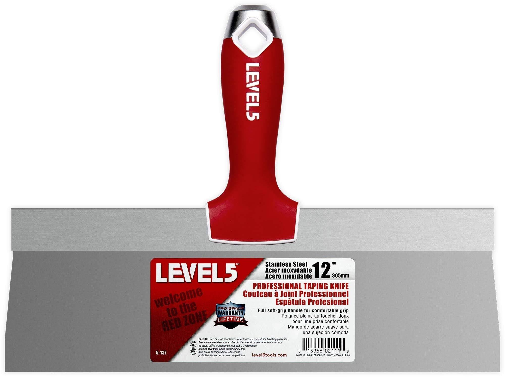 12" Soft-Grip Stainless Steel Taping Knife - Level5 | Pro-Grade | Metal Hammer End | 5-137 12"