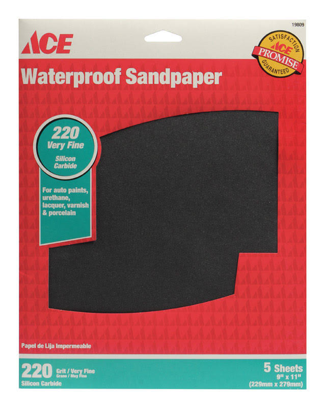 Ace Waterproof Sandpaper, 9" x 11" - 5 pack