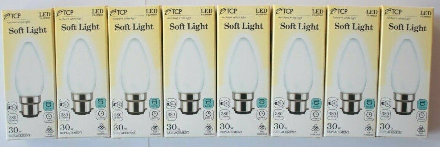 LED Bulb Filament Candle Soft Light 4W B22/SES White Pack of 8