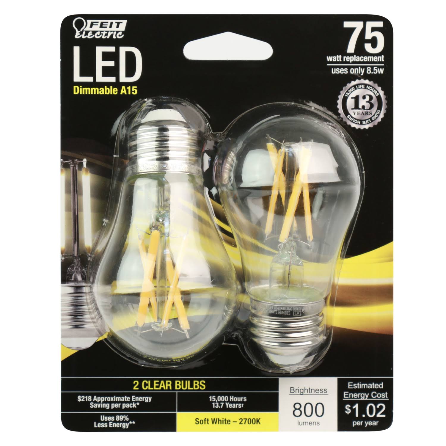 Feit Electric A15 E26 (Medium) Filament LED Bulb Soft White 75 Watt Equivalence 2