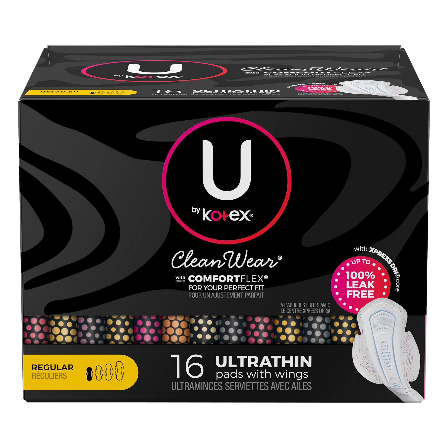 U by Kotex Clean Wear Ultrathin Pads with Wings Regular 16 Count Package