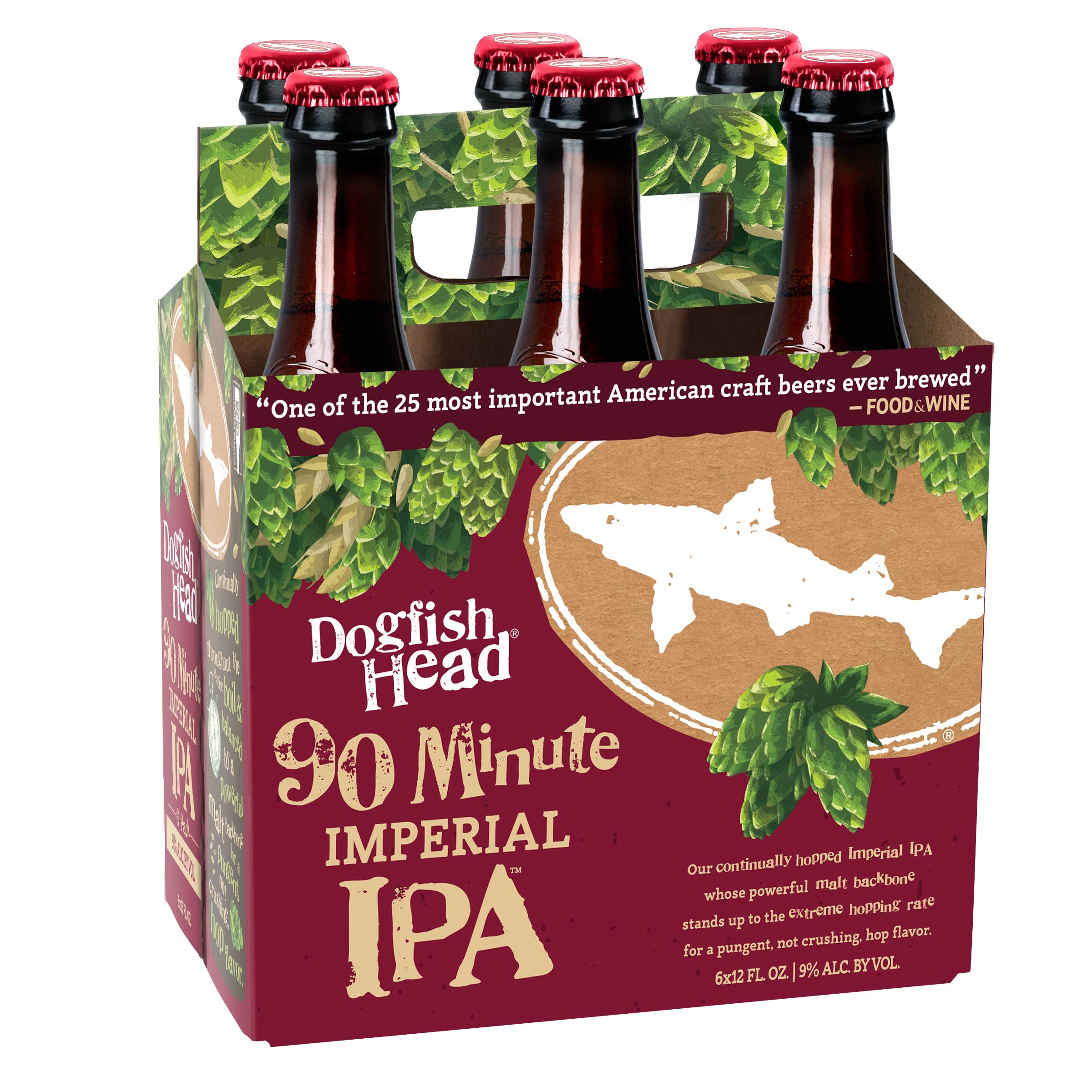 Dogfish Head Beer, Imperial IPA, 90 Minutes, 6 Pack - 6 pack, 12 fl oz bottles