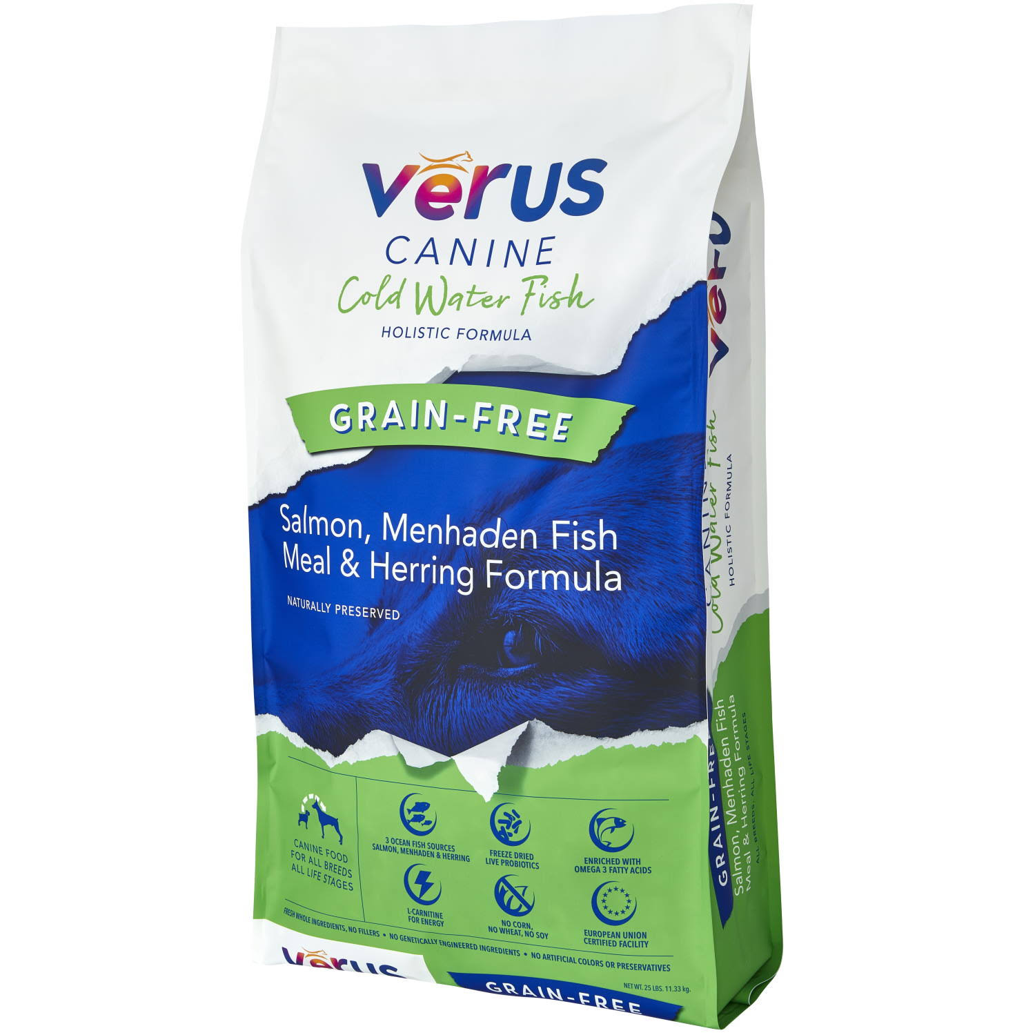 Verus Grain Free Cold Water Fish Salmon, Menhaden Fish Meal & Herring Recipe Dry Dog Food - 25 lb Bag