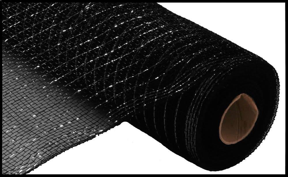 Deco Poly Mesh Ribbon - Black Metallic with Black Foil, 10" x 30'