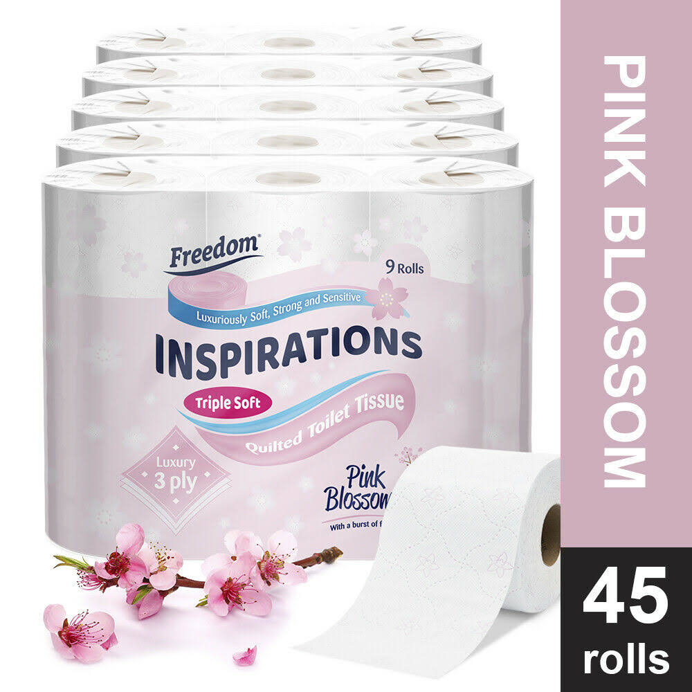 45 Rolls of Inspirations Quilted 3 Ply Pink Blossom Toilet Paper