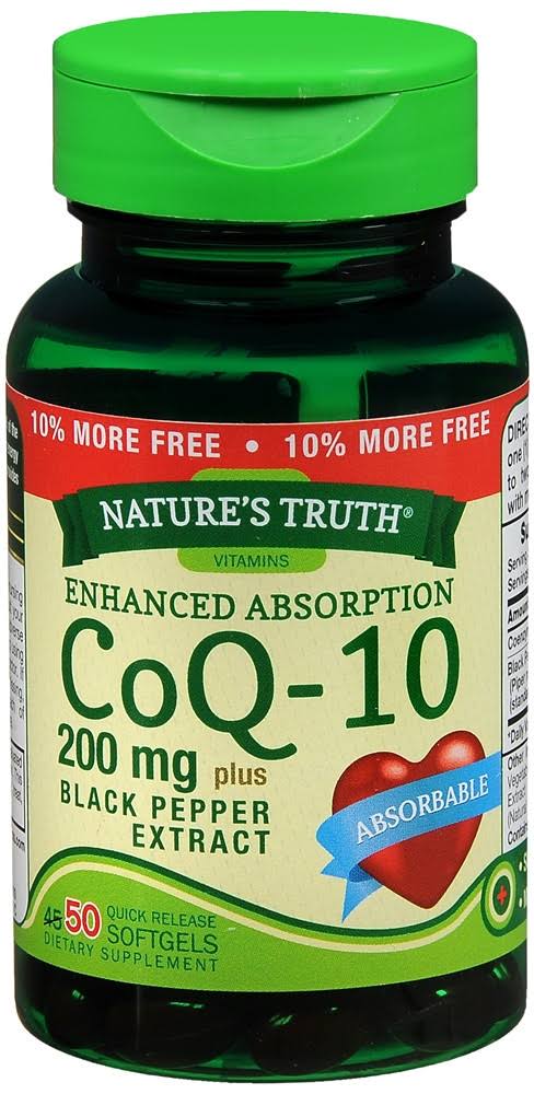 Nature's Truth Enhanced Absorption Coq10 Vitamins - Softgels, Black Pepper Extract, 50 Count