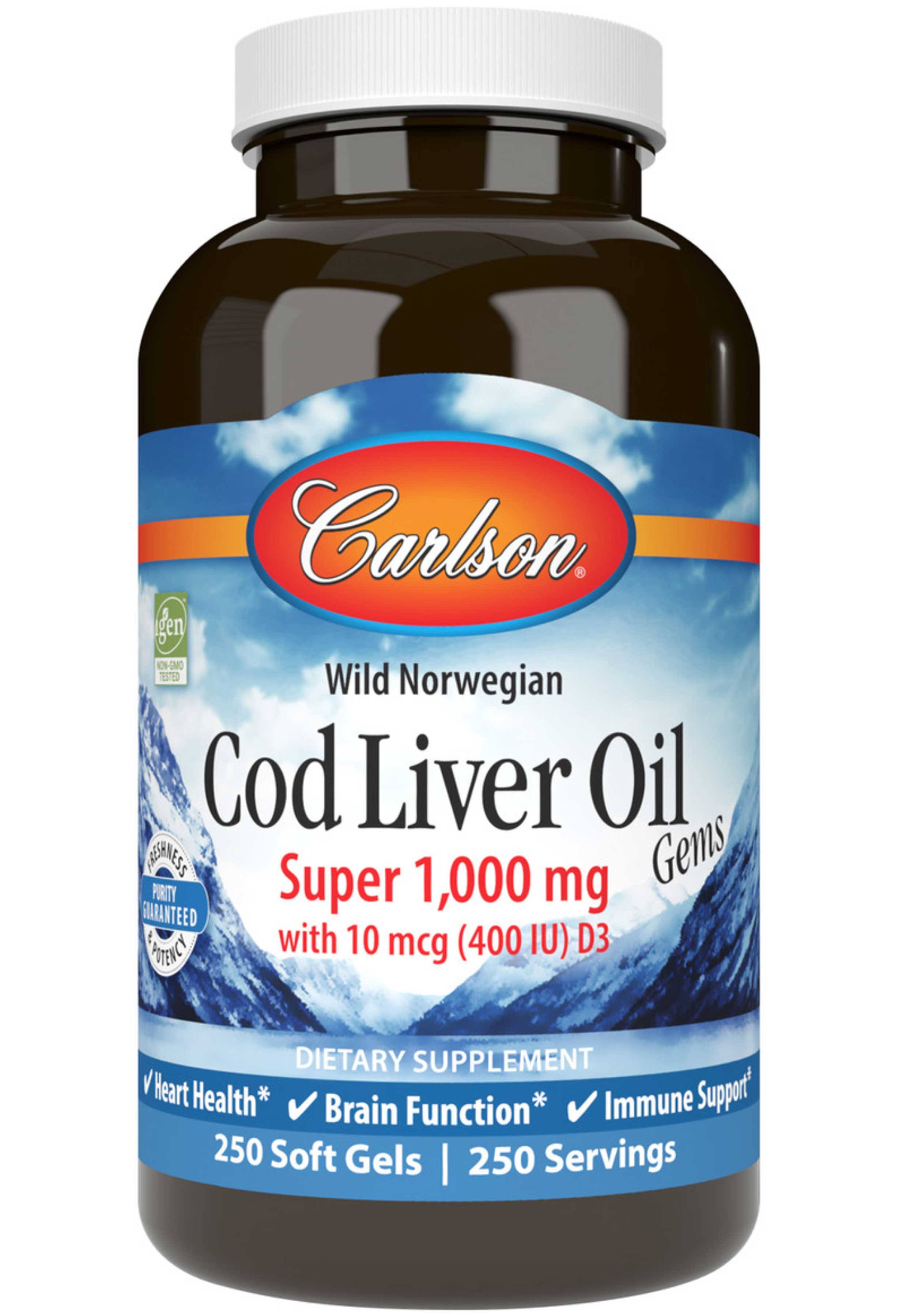 Carlson Super 1000mg Cod Liver Oil Dietary Supplement - 250 Softgels